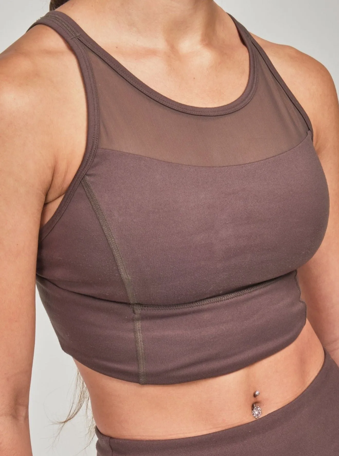 Mesh Sports Bra Top - Dark Olive Green