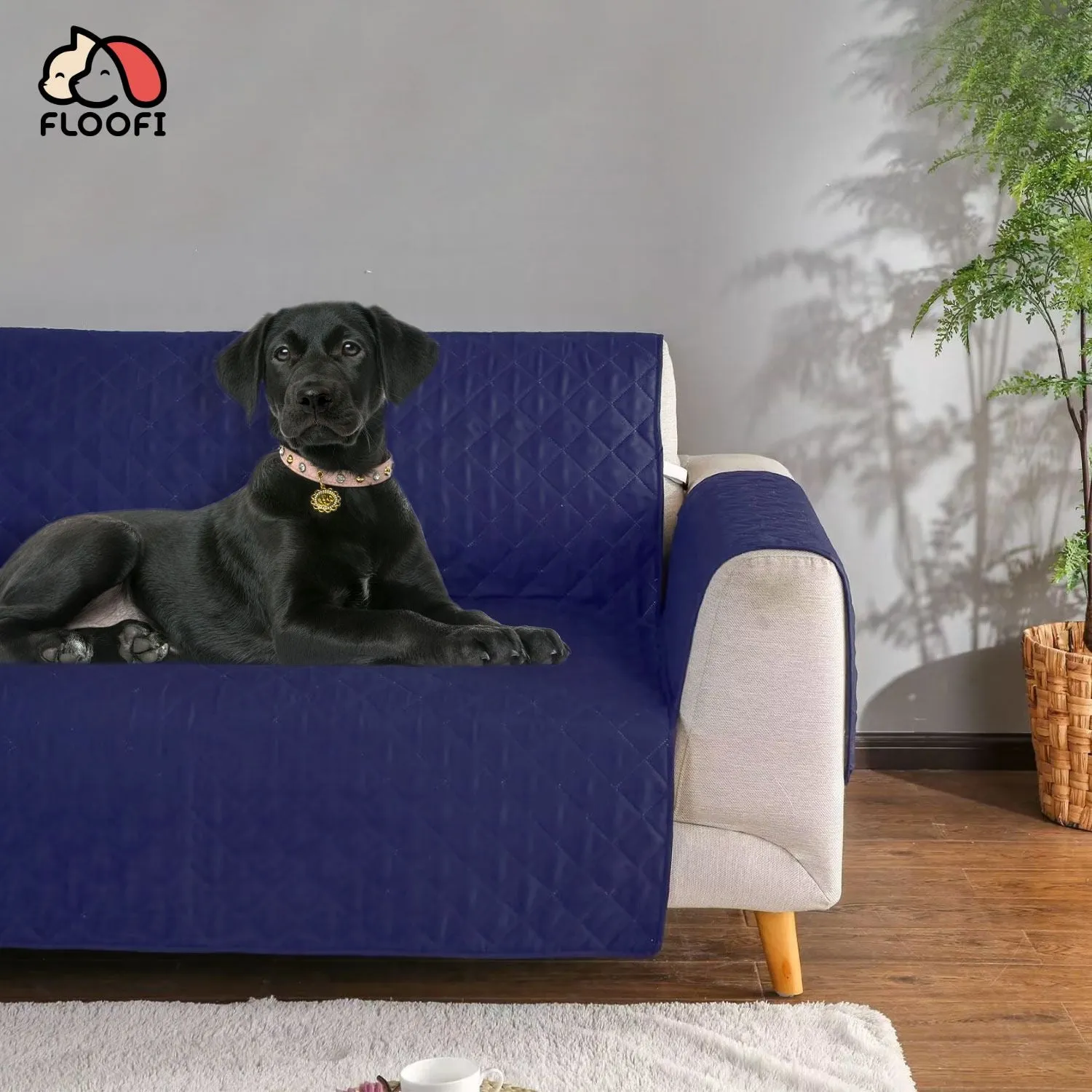 Non-Slip Quilted Pet Sofa Cover for 2 Seat (Blue) Floofi
