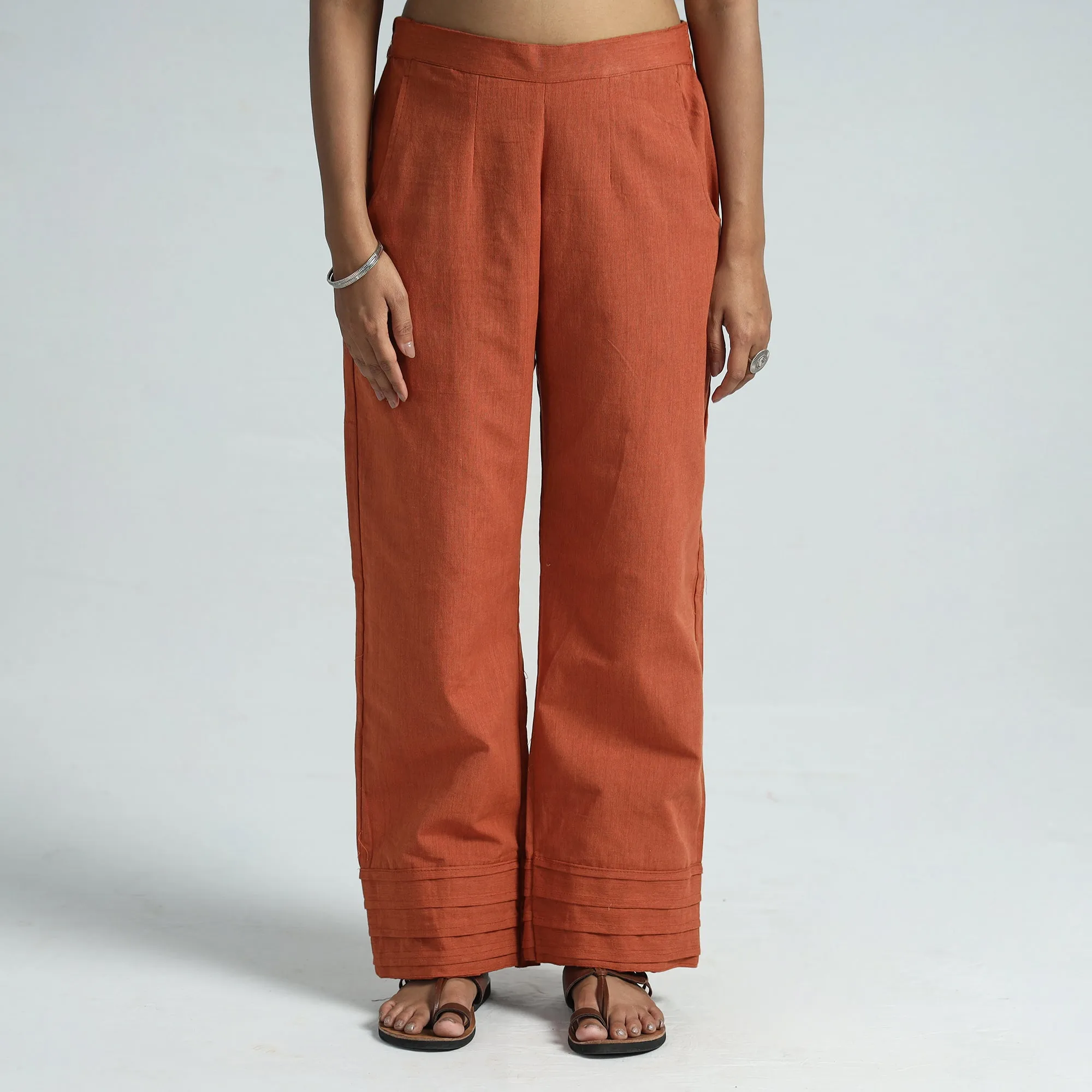 Orange - Plain Handloom Jhiri Cotton Elasticated Palazzo 16