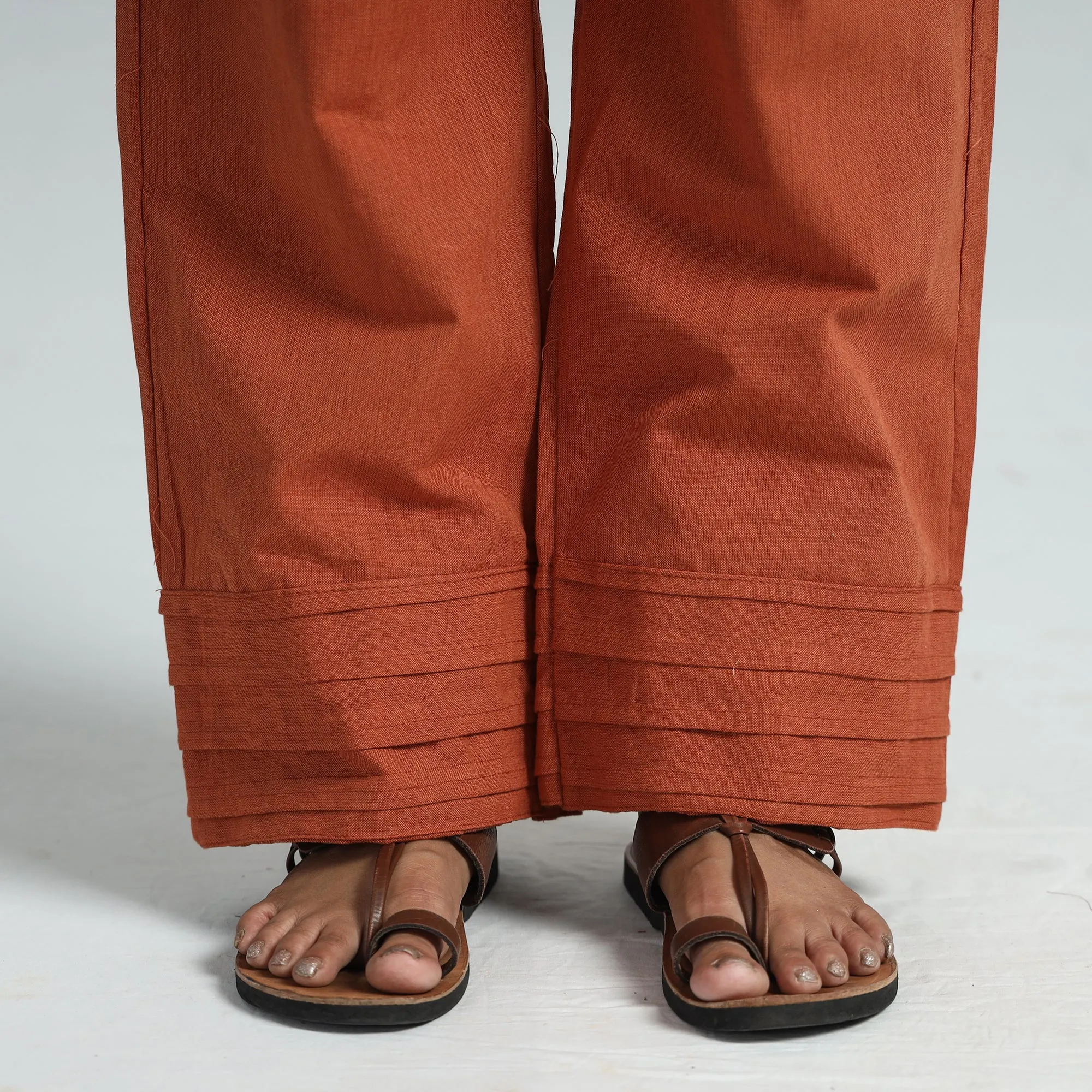 Orange - Plain Handloom Jhiri Cotton Elasticated Palazzo 16
