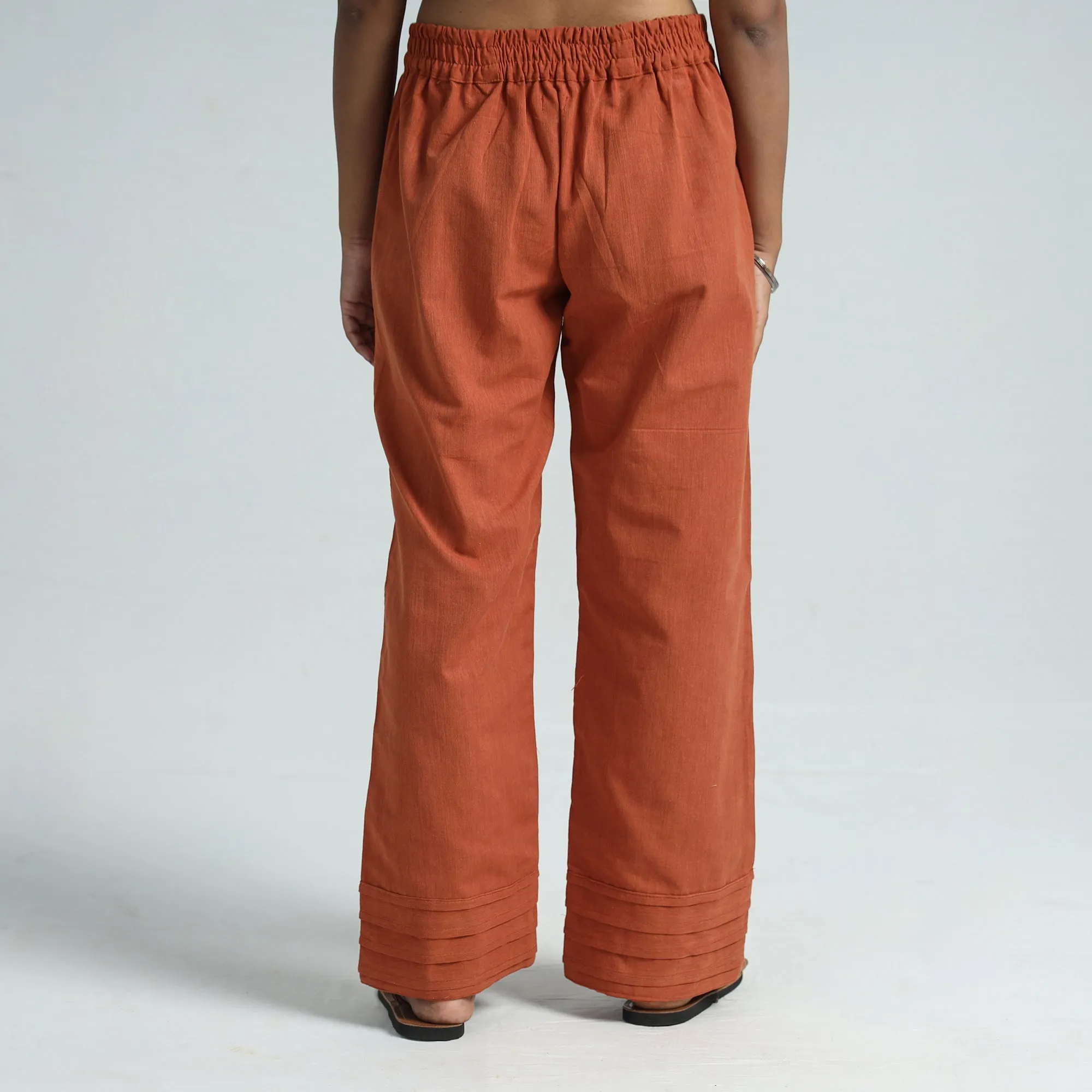 Orange - Plain Handloom Jhiri Cotton Elasticated Palazzo 16