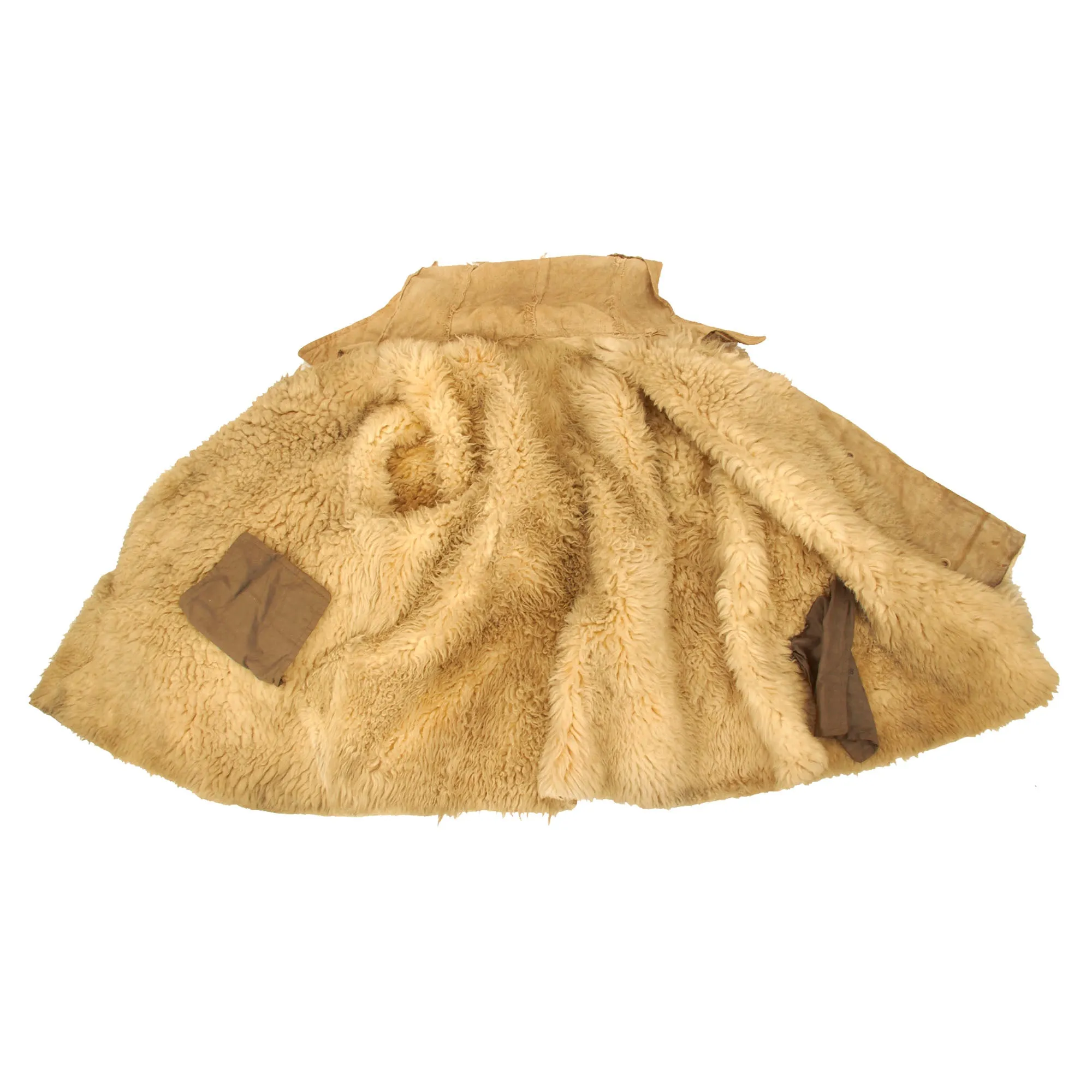Original German WWII Luftwaffe Fur-Lined Sheepskin Leather & Canvas Winter Parka with Field-made Winter Cap