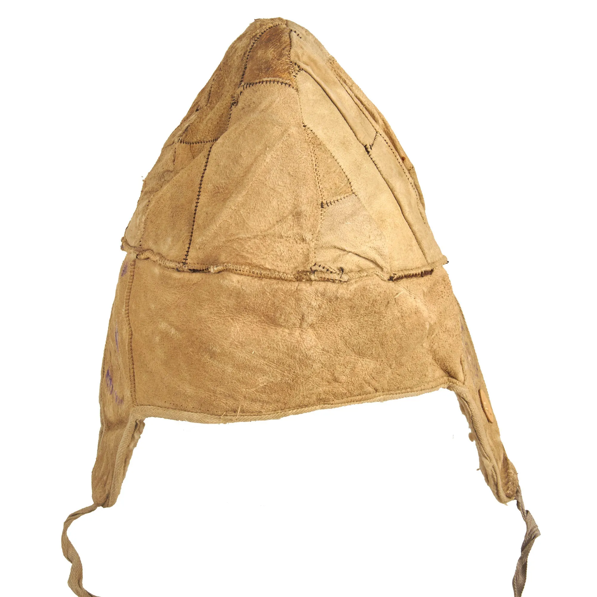 Original German WWII Luftwaffe Fur-Lined Sheepskin Leather & Canvas Winter Parka with Field-made Winter Cap