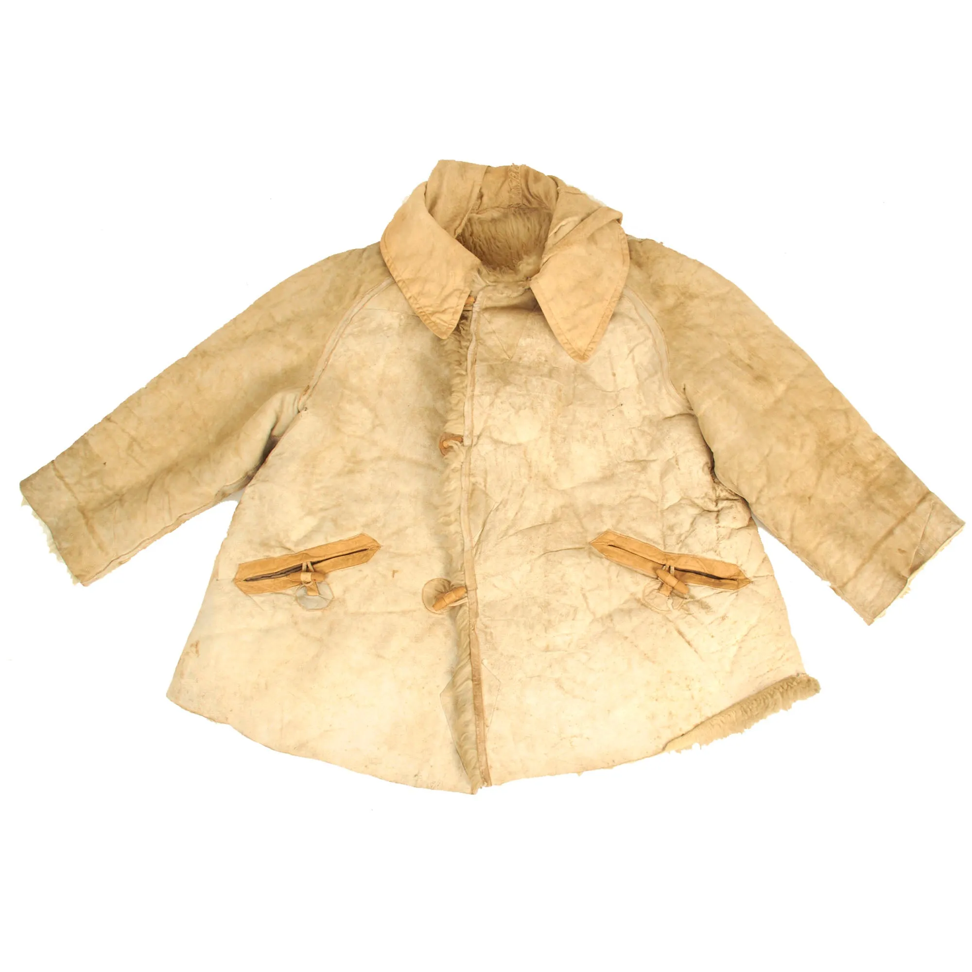 Original German WWII Luftwaffe Fur-Lined Sheepskin Leather & Canvas Winter Parka with Field-made Winter Cap