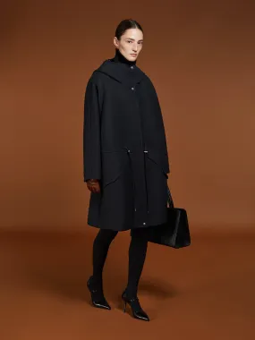 Oversized parka in wool and silk double fabric