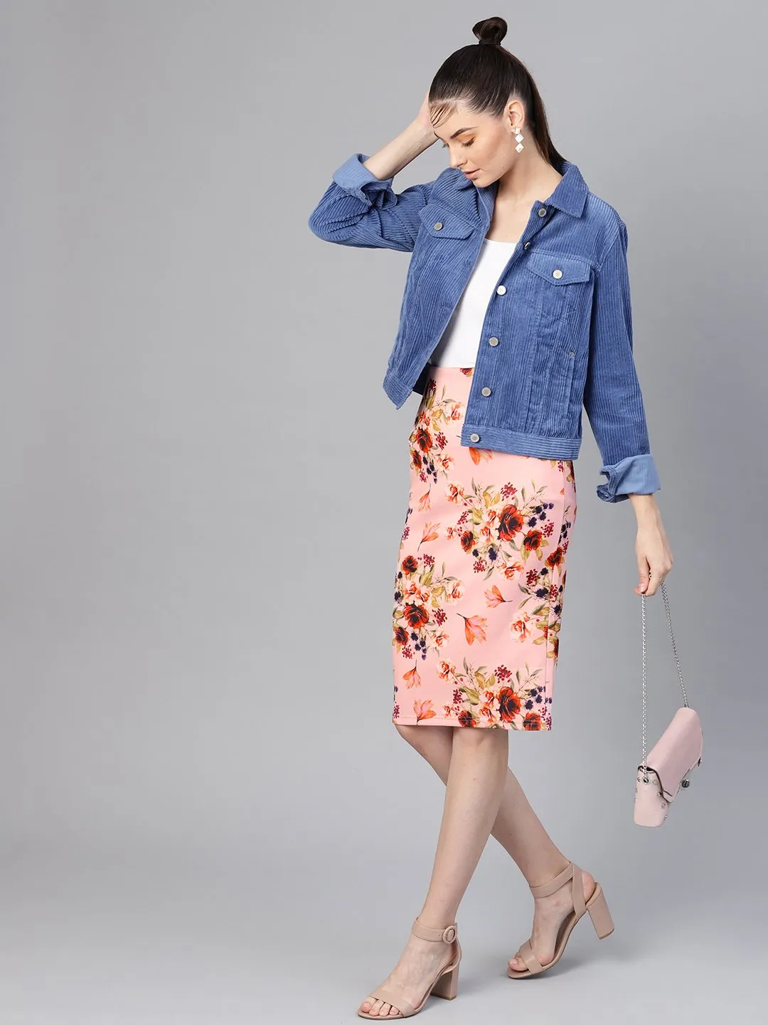 Pink Floral Pencil Skirt