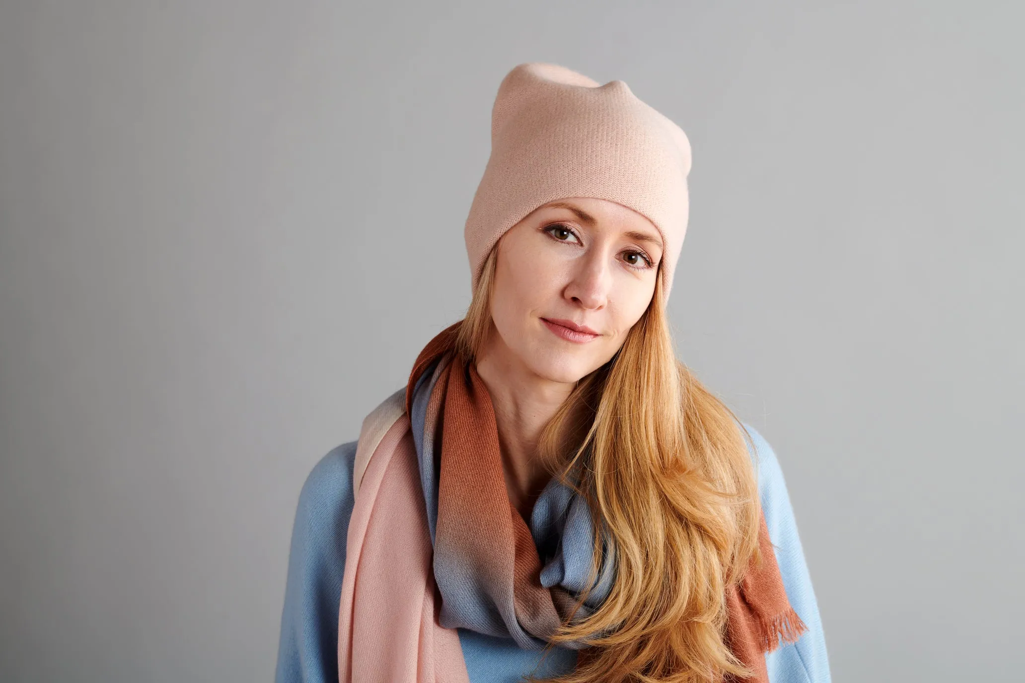 Reversible Slouchy Blush Cashmere Hat