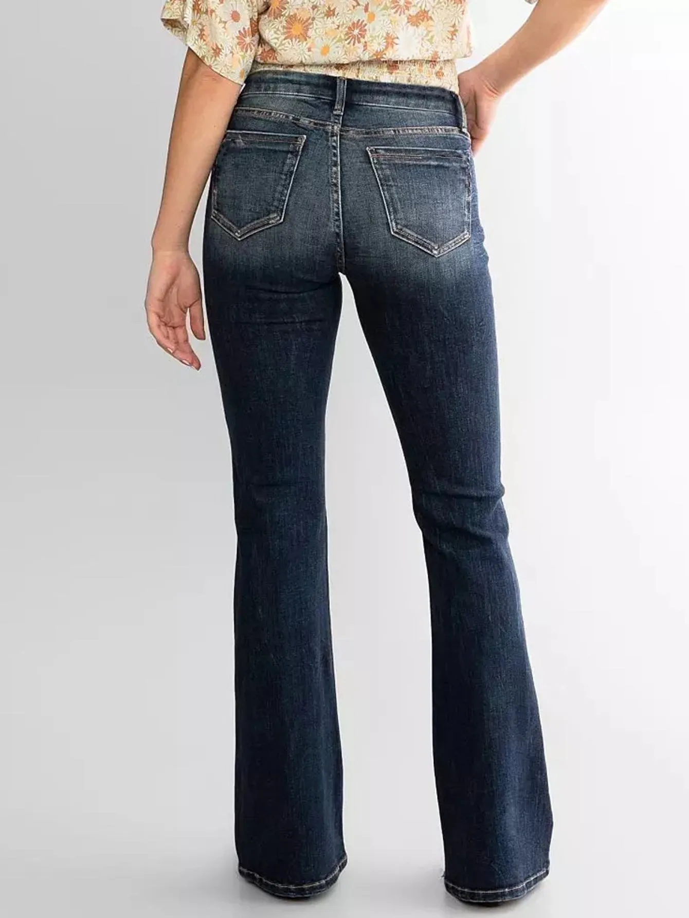 Rita Mid Waist Slim Fit Stretch Retro Flared Jeans