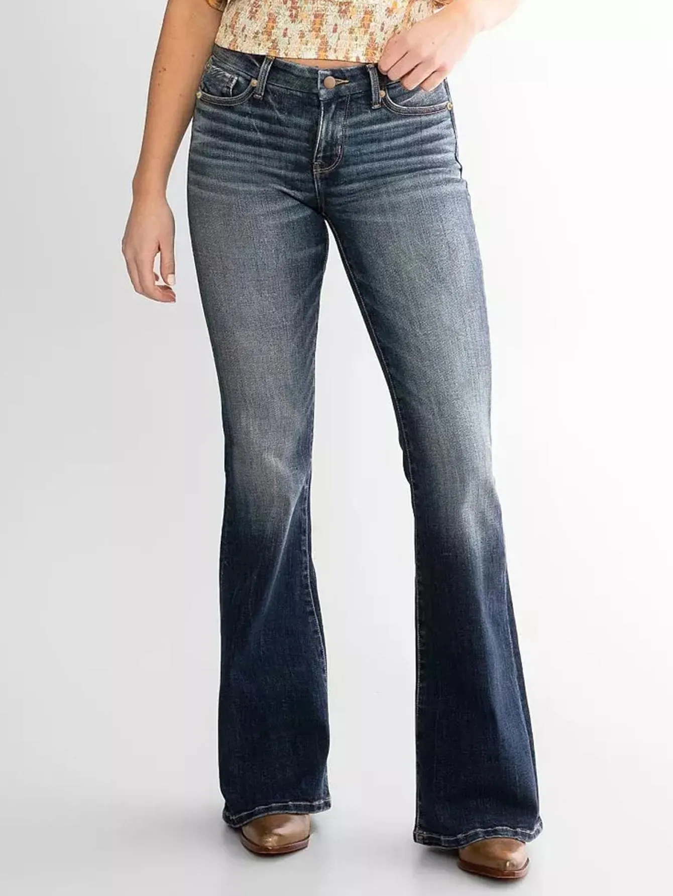Rita Mid Waist Slim Fit Stretch Retro Flared Jeans