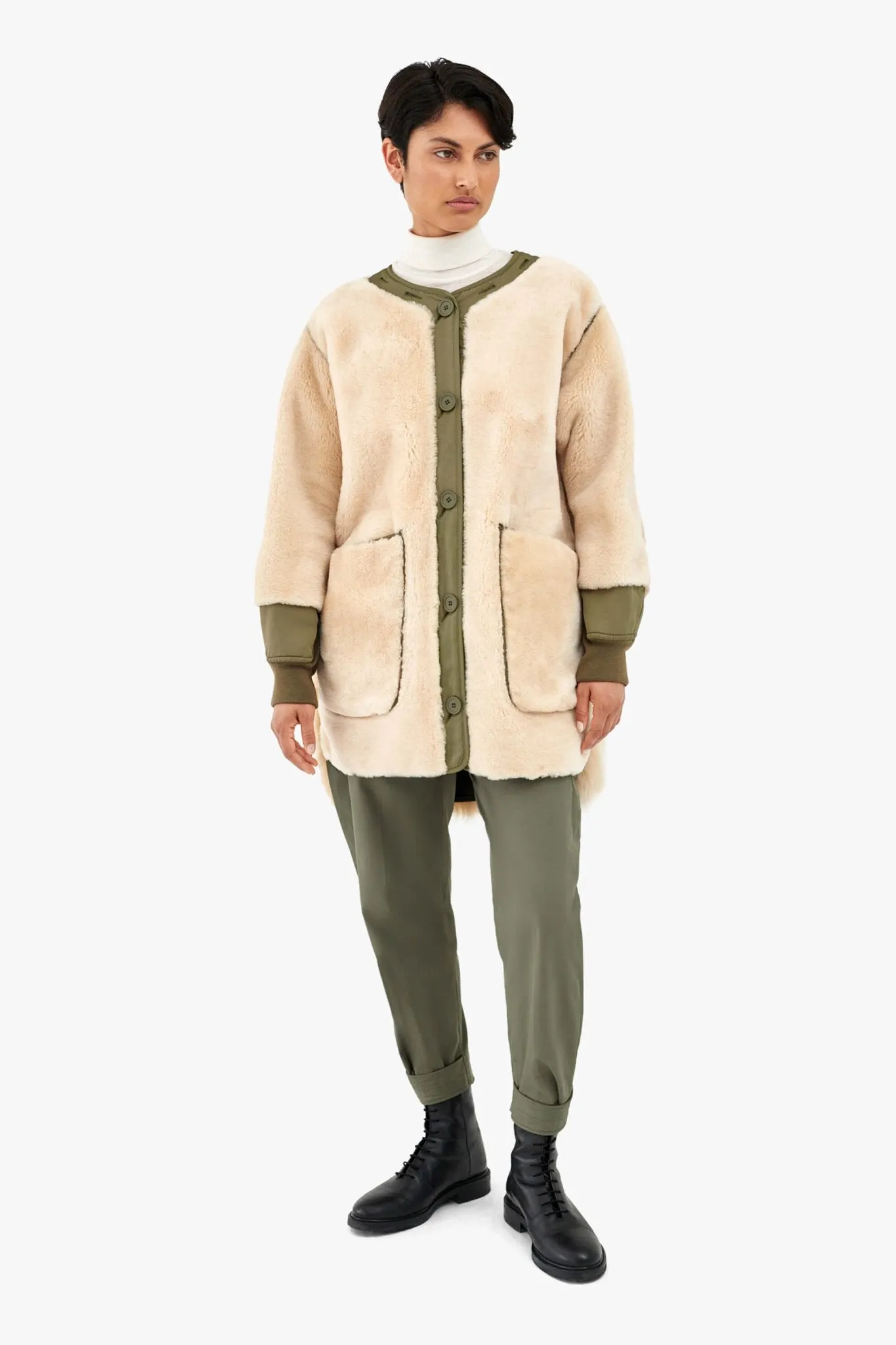 Shearling Coat - Blush / Dark Olive