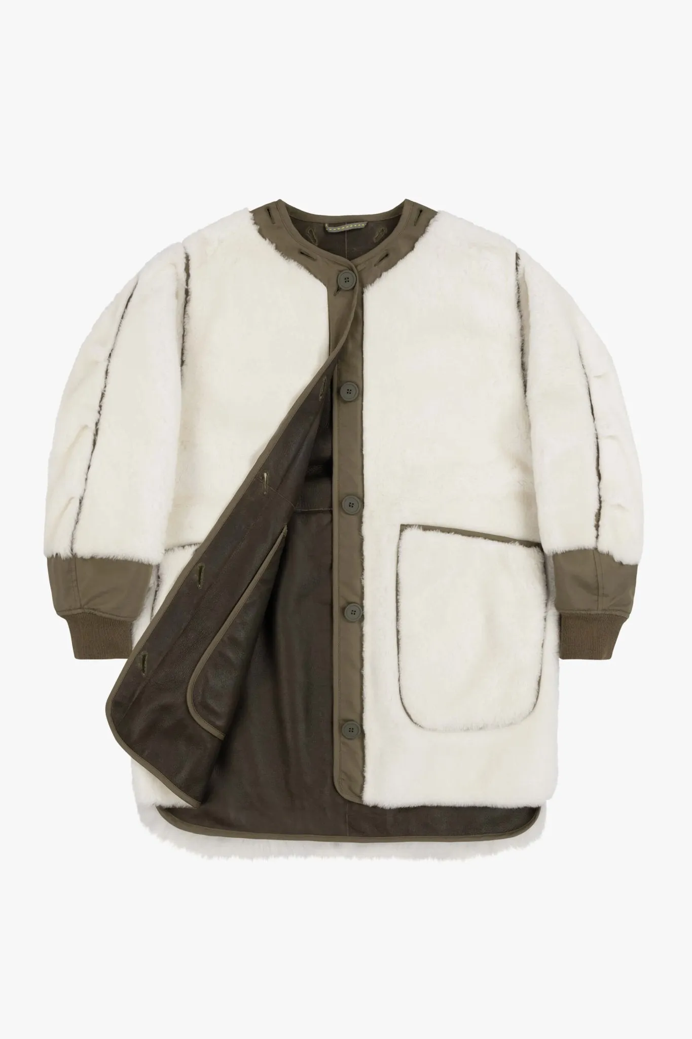 Shearling Coat - Ivory / Dark Olive