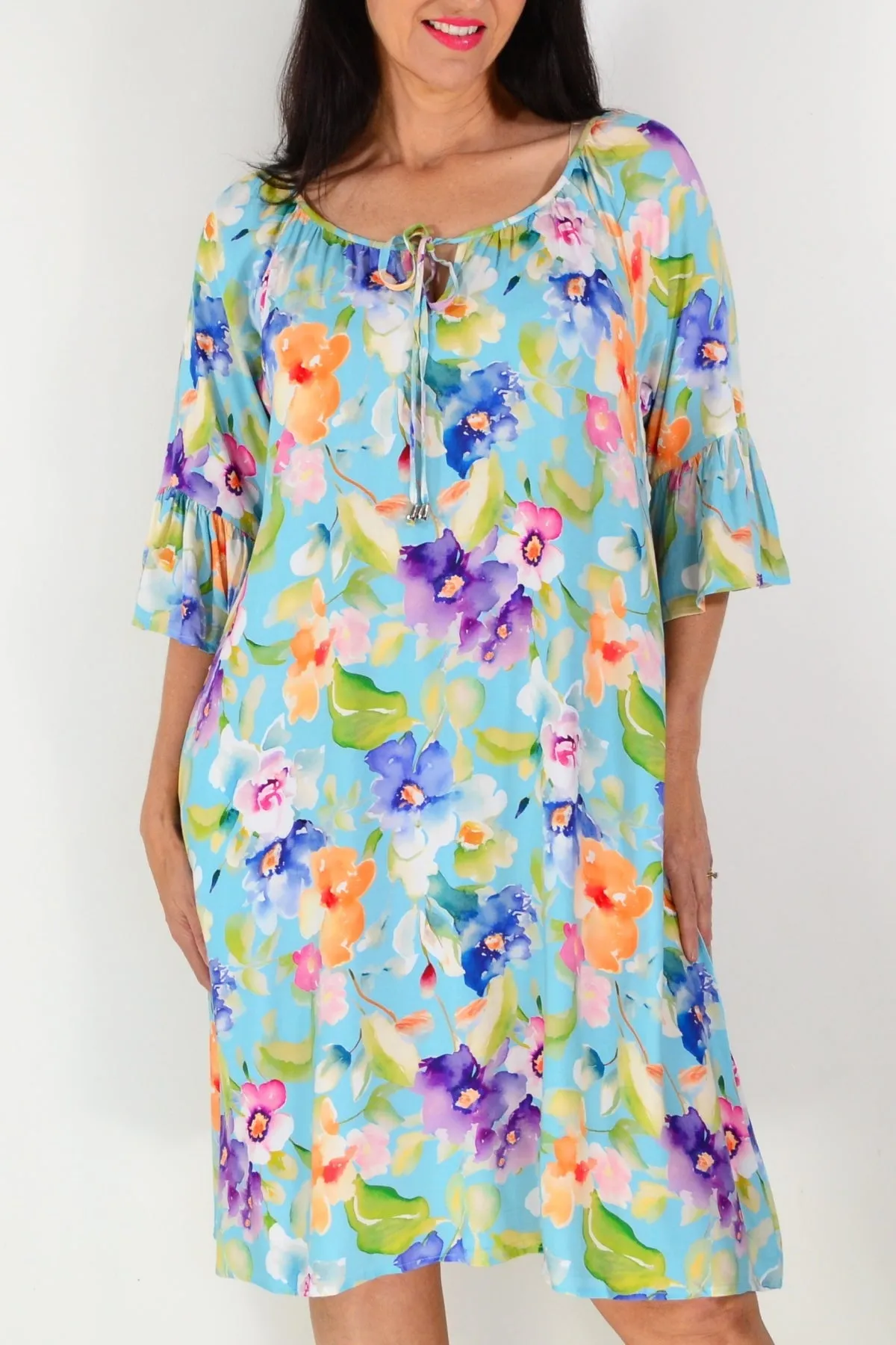 Sky Blue Spring Garden Tunic
