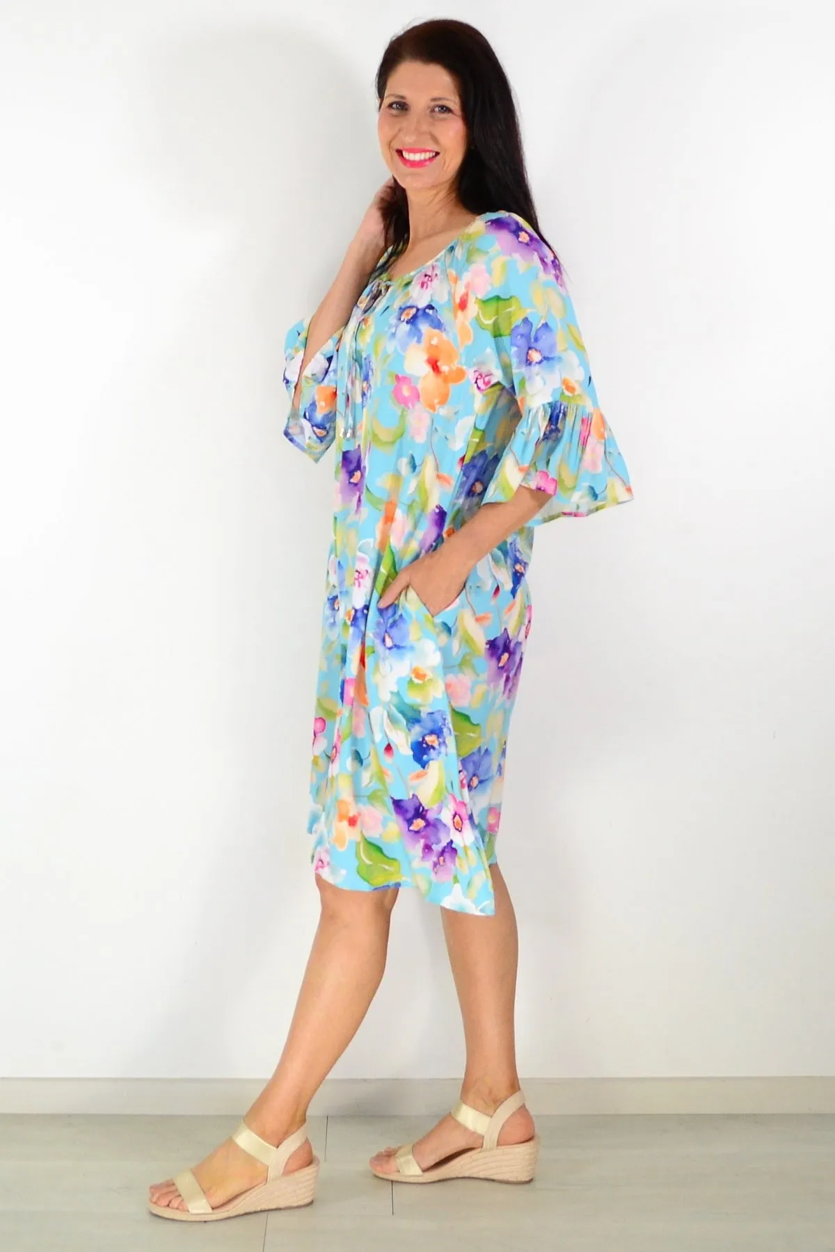 Sky Blue Spring Garden Tunic