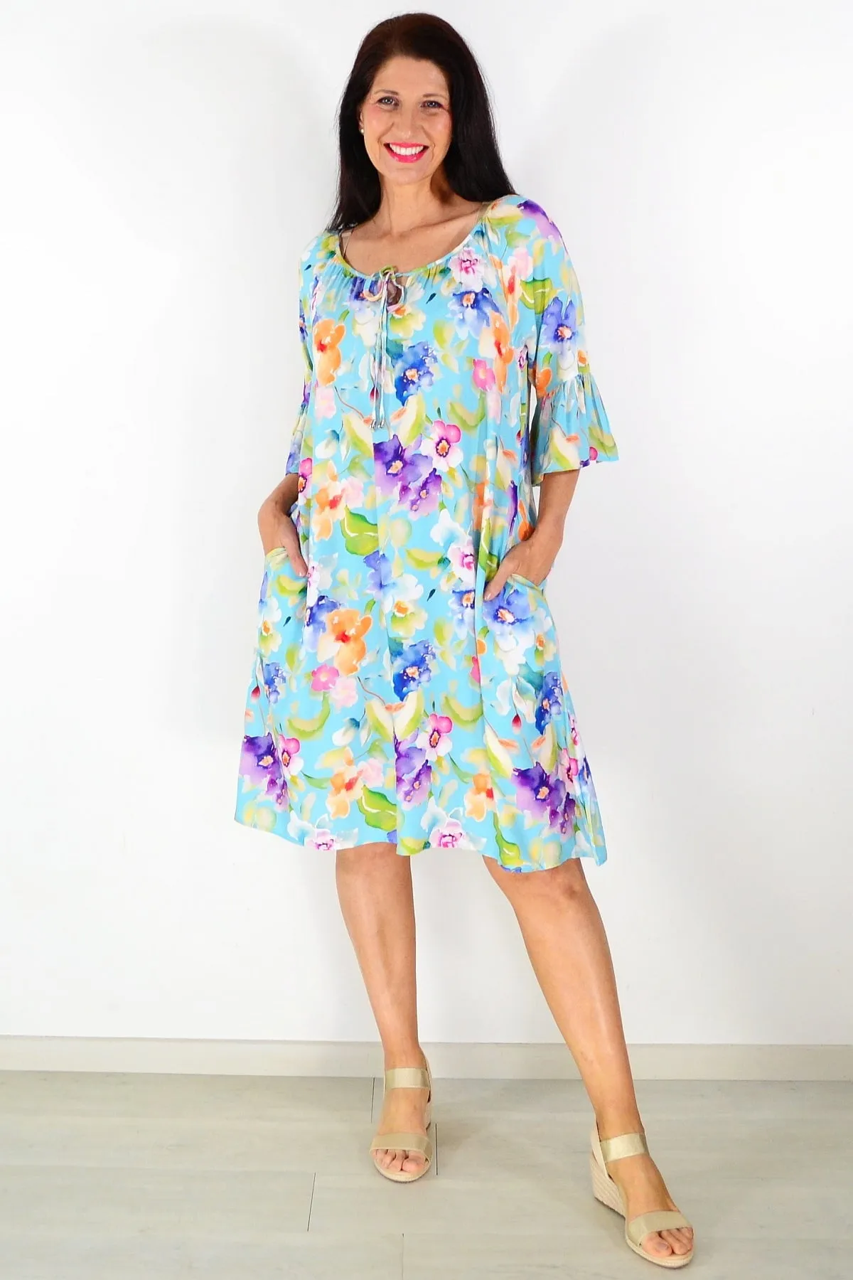 Sky Blue Spring Garden Tunic