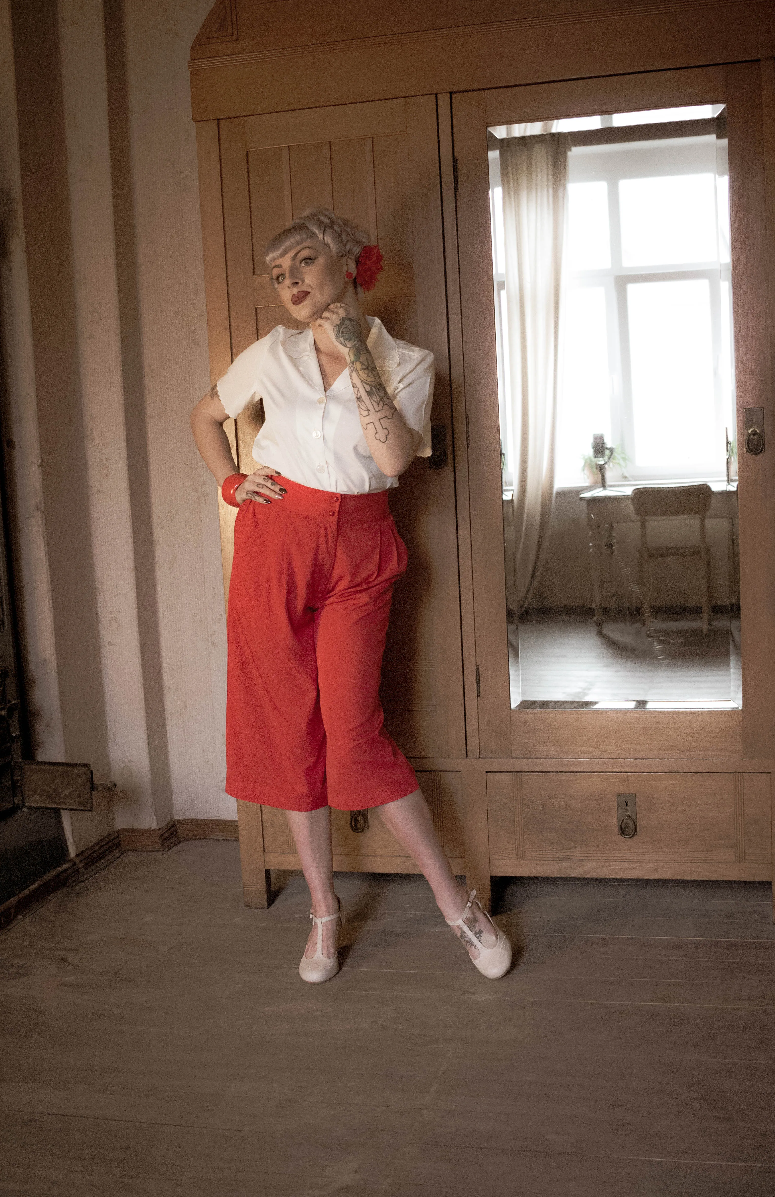 The "Sophia" Palazzo Culottes in Solid Red, Classic & Easy To Wear Vintage Inspired Style