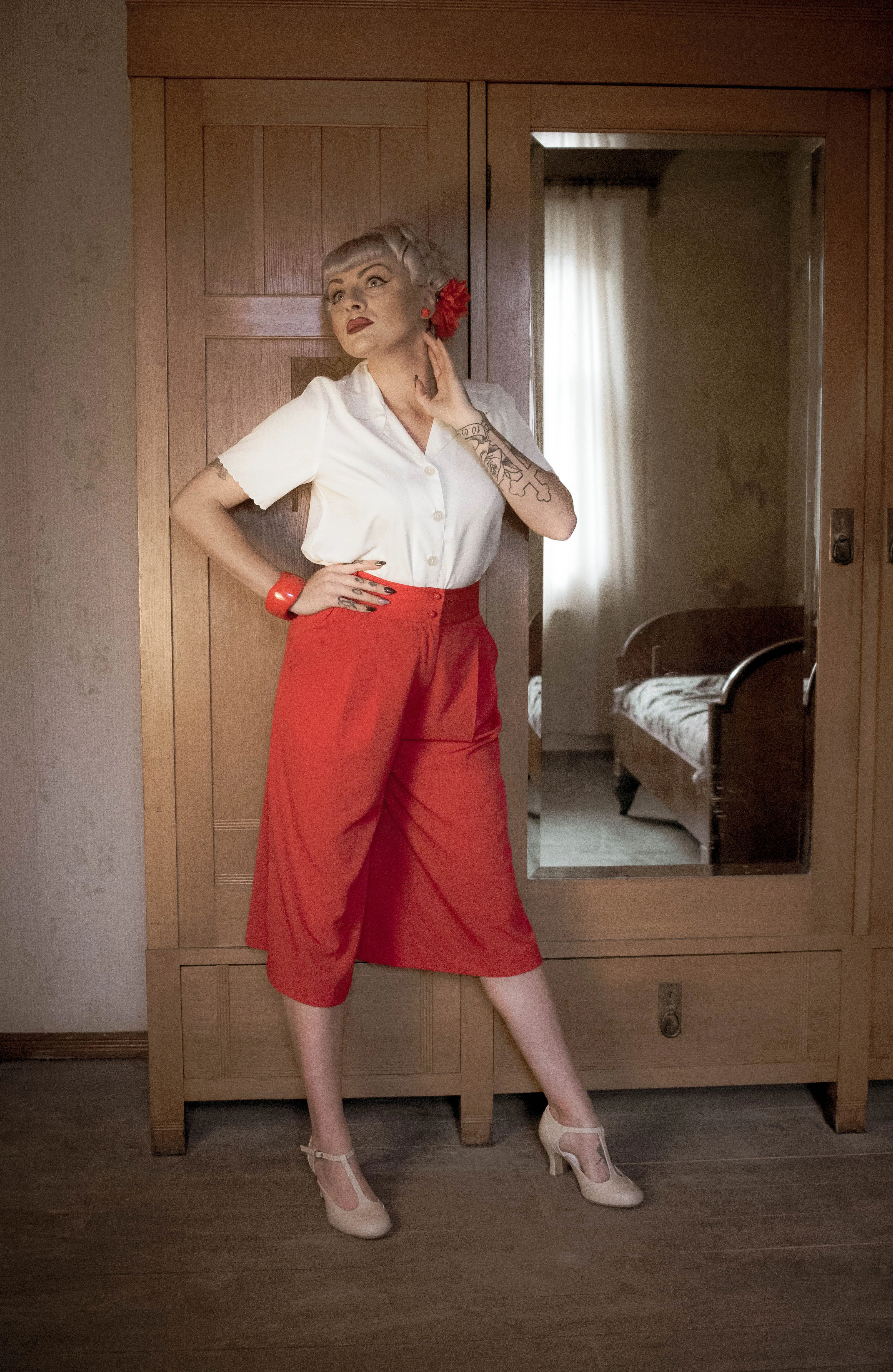 The "Sophia" Palazzo Culottes in Solid Red, Classic & Easy To Wear Vintage Inspired Style