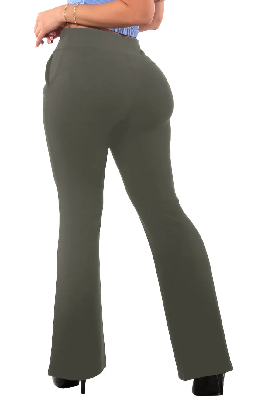 Tummy Control Butt Sculpting Flare Pants With Pockets - Dark Olive