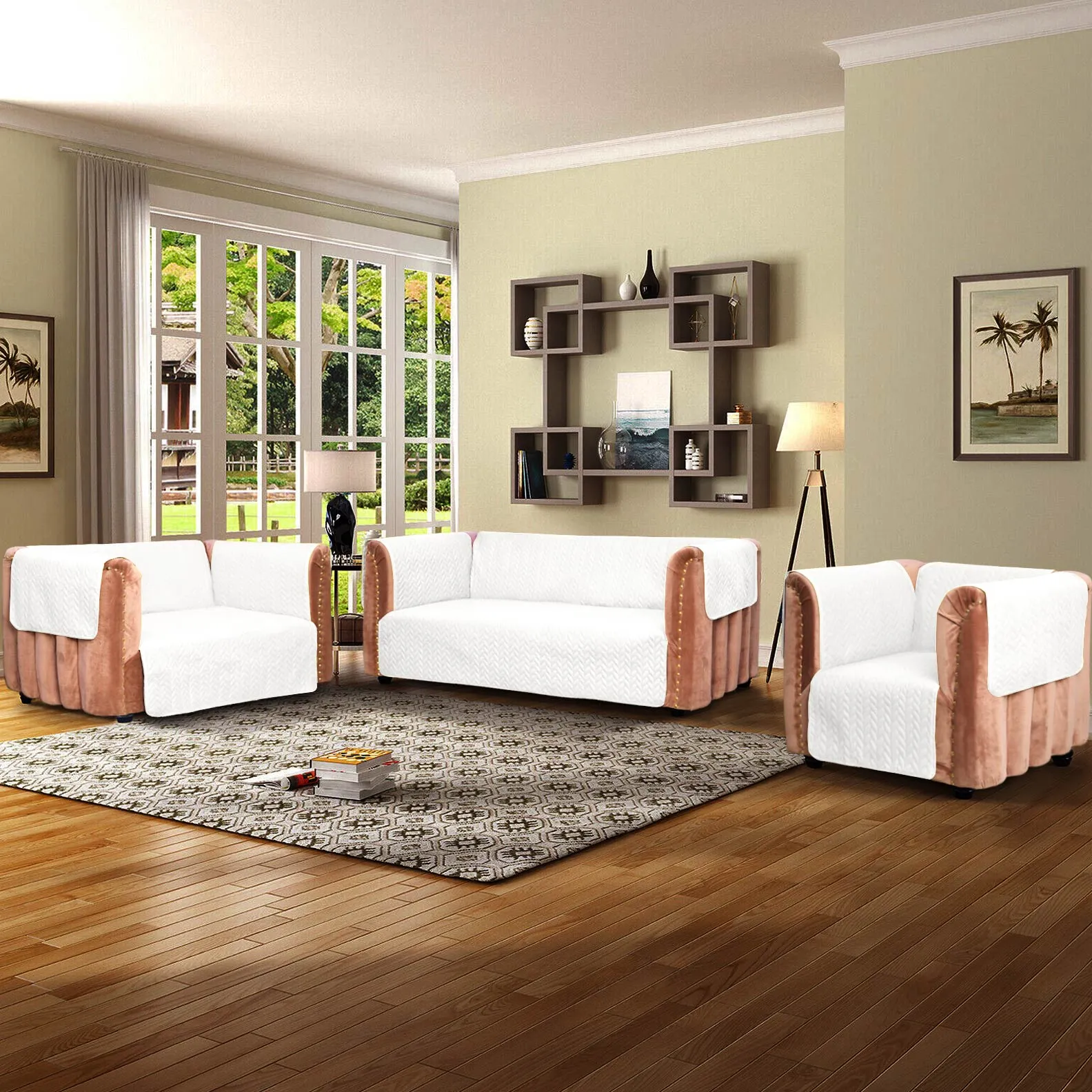 Ultrasonic Quilted Sofa Cover Set White