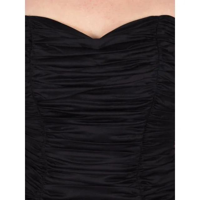 Vintage Black Strapless Cocktail Dress ShirredRayon & Taffeta 1950S 34-26-Free