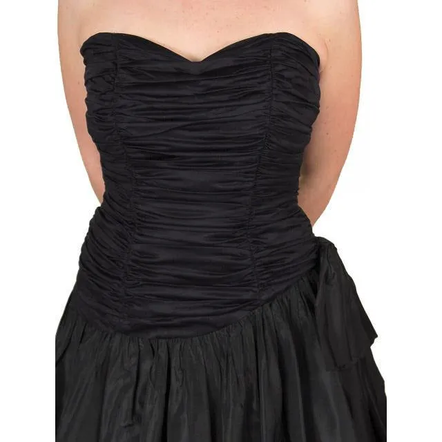 Vintage Black Strapless Cocktail Dress ShirredRayon & Taffeta 1950S 34-26-Free