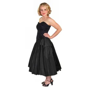 Vintage Black Strapless Cocktail Dress ShirredRayon & Taffeta 1950S 34-26-Free