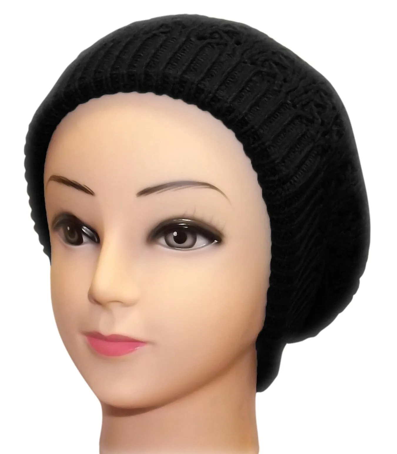 Womens Knit Thick Warm Slouch Beanie Ski Hat Cap (Ebony)